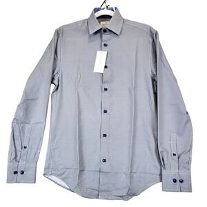 Con.Struct Dress Shirt 4 Way Stretch Flip Cuff Mini Geo Slim Fit Men S Blue Whit